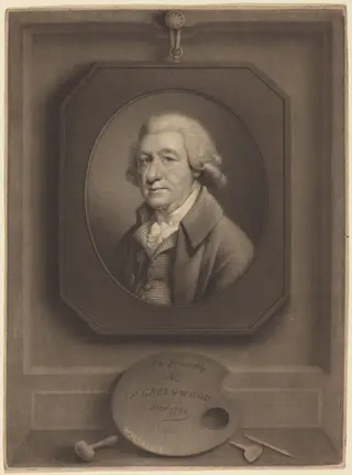 The Friendly Mr. John Greenwood, by William Pether, ink, 1792