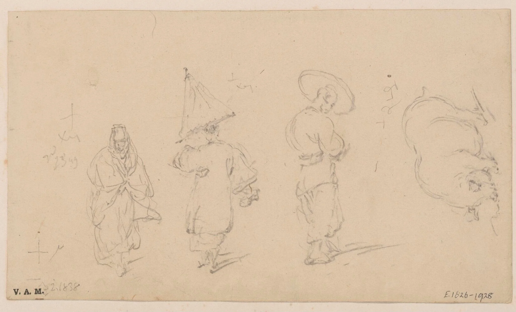 Three figures and a pig, detail