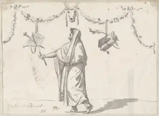 Ornament with a Bearded Man in Ancient Dress, by Jacques-Louis David, graphite, 1778