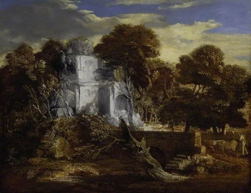 Landscape with Herdsman and Cows crossing a bridge, detail