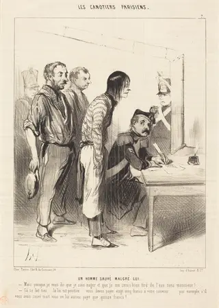 Un Homme sauvé malgré lui, by Honoré Daumier, ink, 1843