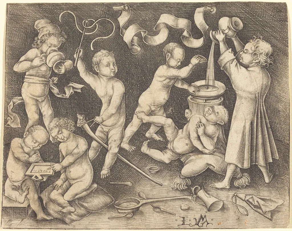 Seven Children at Play, by Israhel van Meckenem, ink, 1490