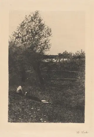 Landscape with Resting Children ("La Dolce far niente"), by Wilhelm Leibl, ink, 1876