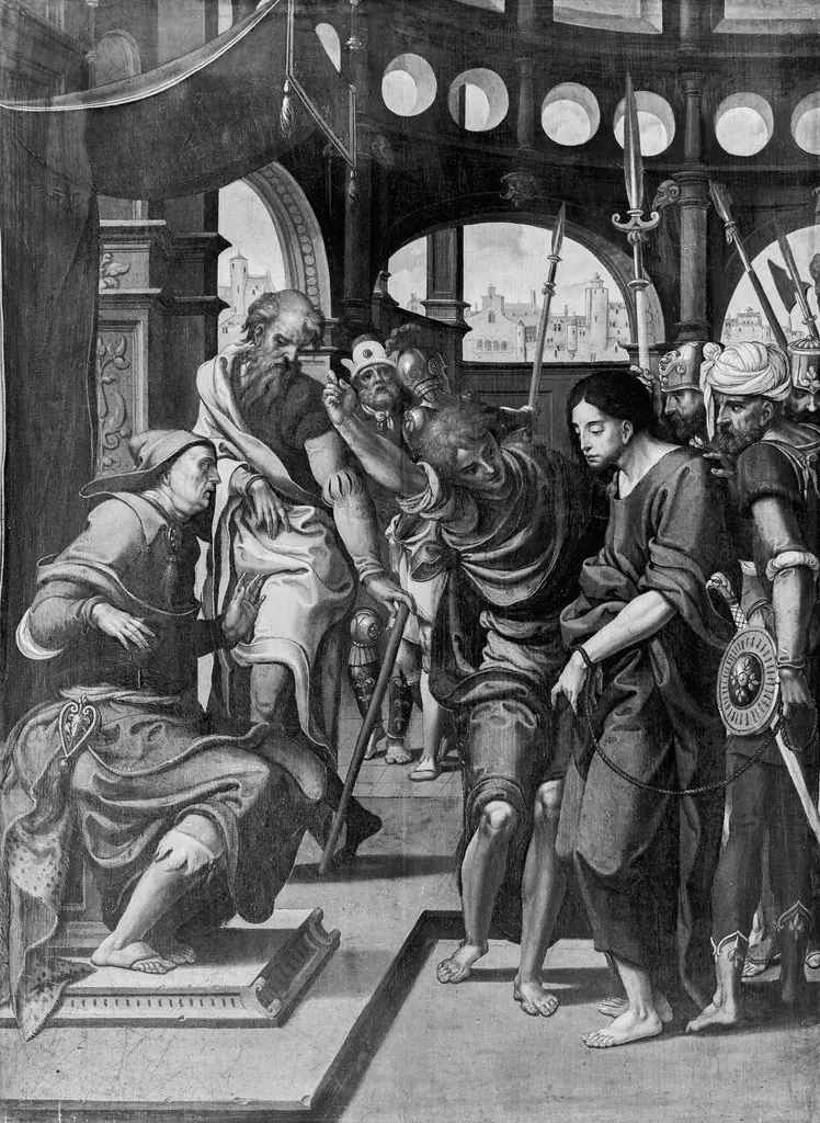 Christ in front of Kaiphas, by Pieter Coecke van Aelst, oil, 1530