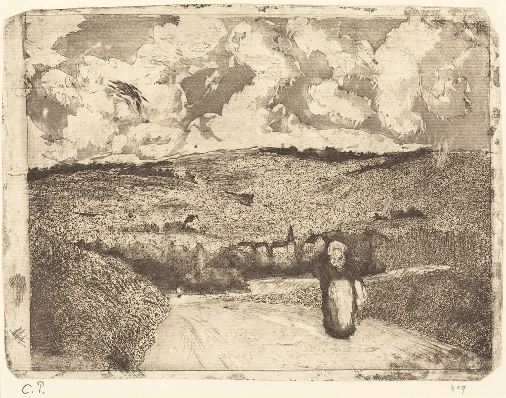 Woman on the Road (La femme sur la route), by Camille Pissarro, ink, 1879