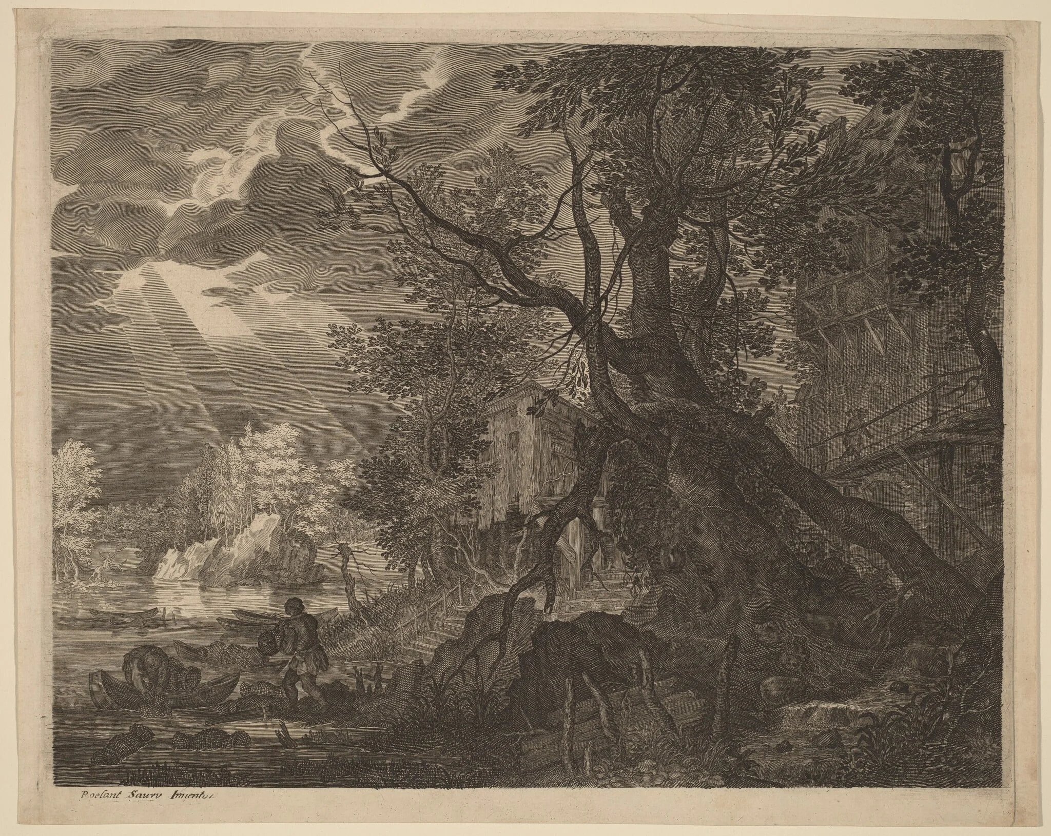 Landscape with Men Fishing by Moonlight, detail