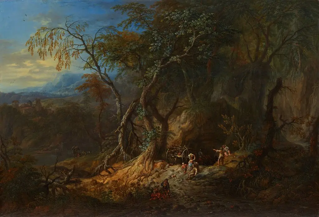 Forest Landscape with Unobstructed View on the Left, by Franz Christoph Janneck, oil, 1742