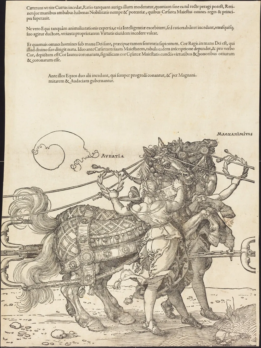 The Triumphal Chariot of Maximilian I (The Great Triumphal Car) [plate 7 of 8], by Albrecht Dürer, ink, 1523