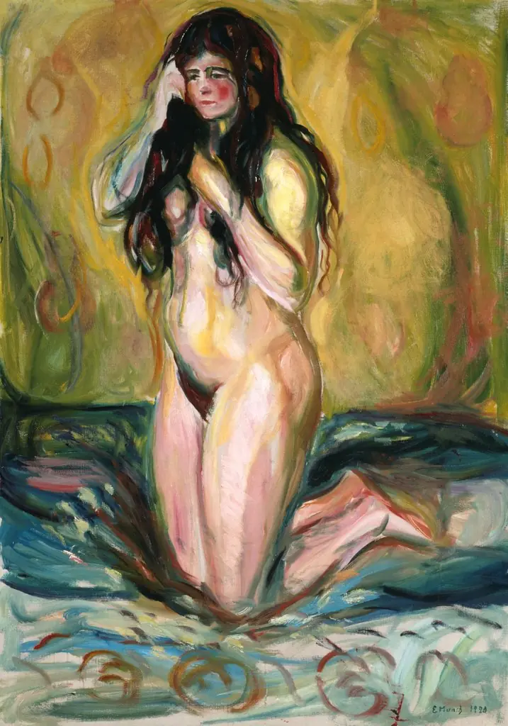 Kneeling Nude, by Edvard Munch, oil, 1920