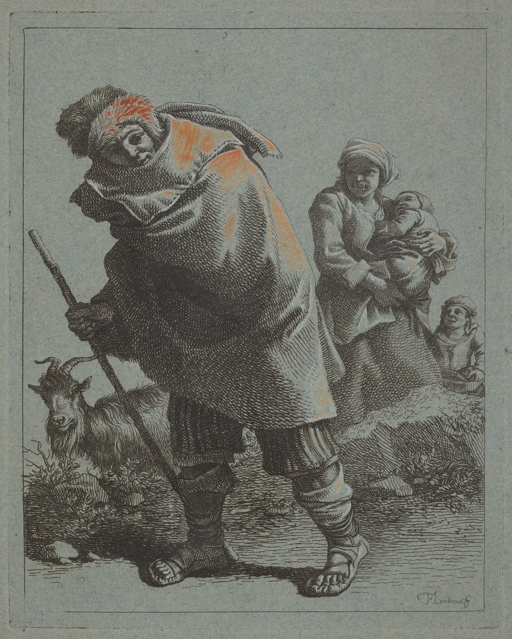 Shepherd with Walking Stick and a Peasant Woman with Child, detail