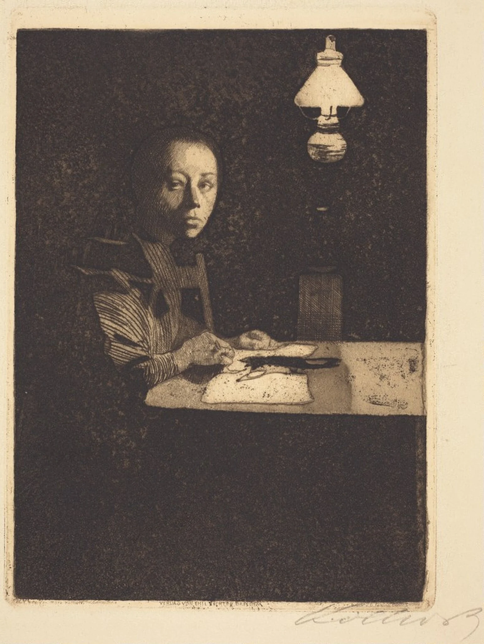 Self-Portrait at the Table (Selbstbildnis am Tisch), detail