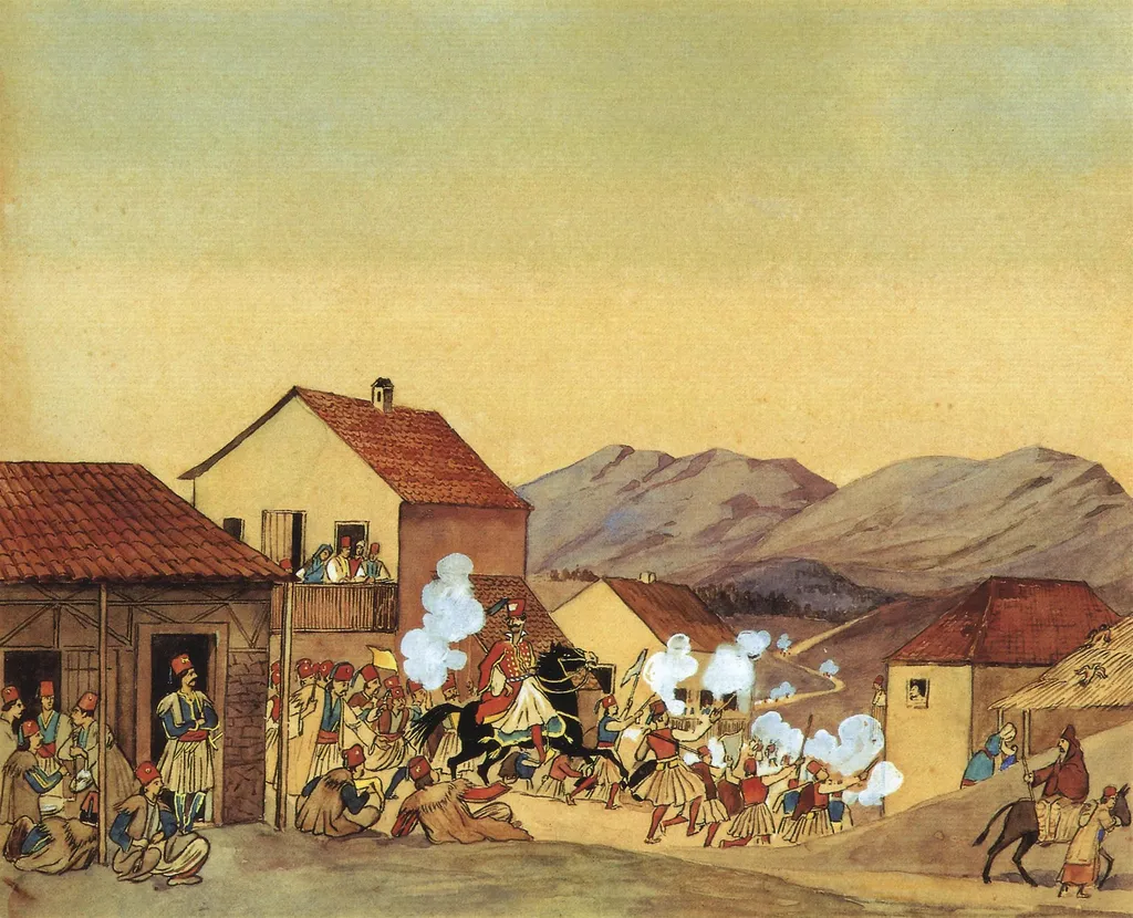 Ο Θεόδωρος Γρίβας αποχωρεί από την Αθήνα, by Koellnberger Ludwig, unspecified, 1836