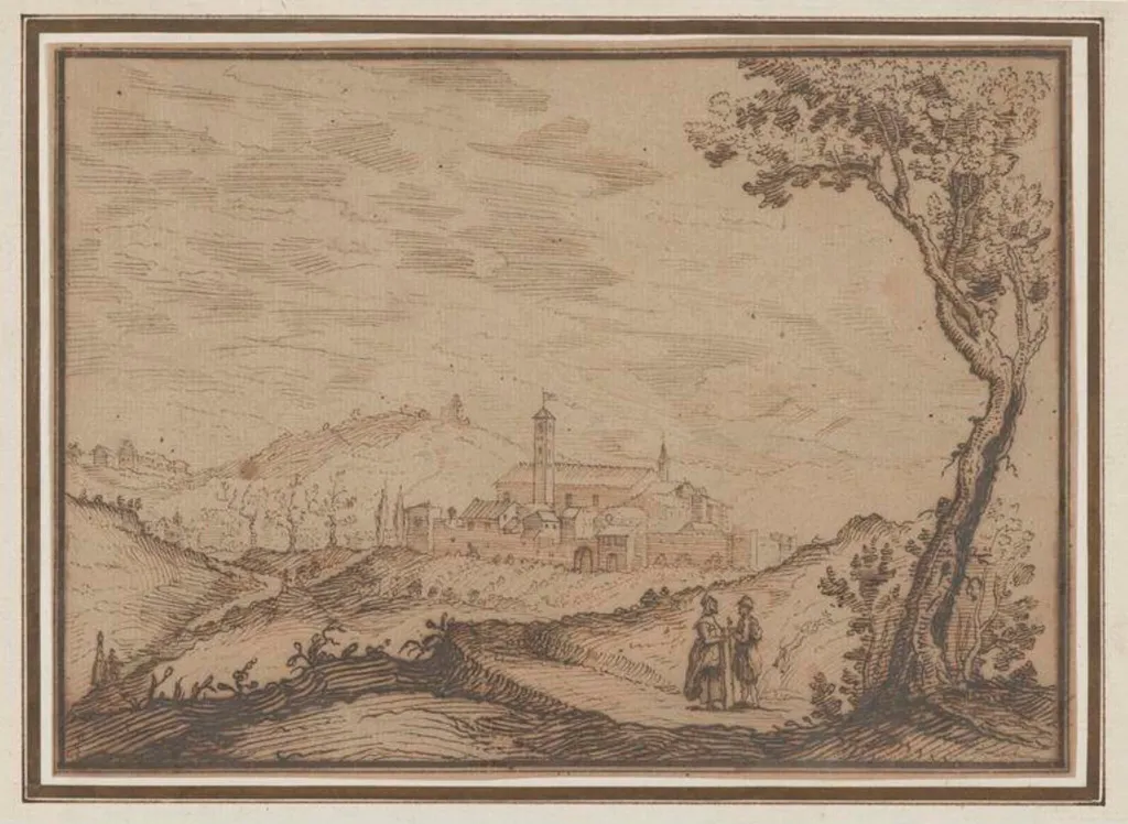 An Italianate Landscape with Travellers, by Remigio Cantagallina, 1629