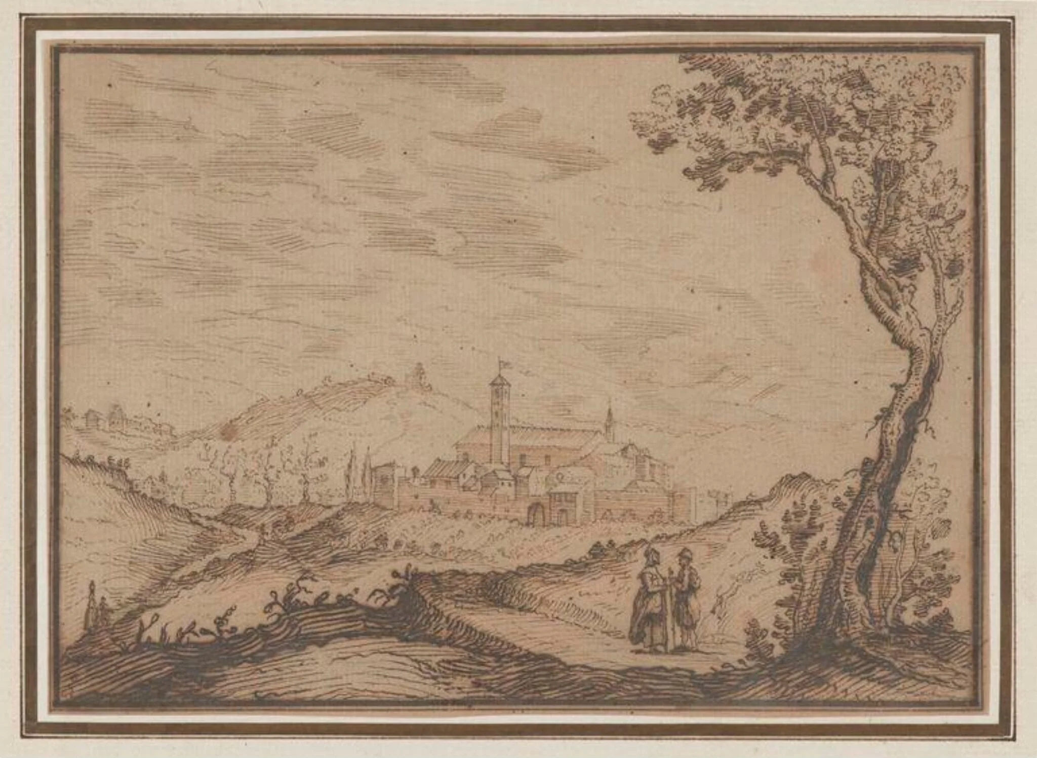 An Italianate Landscape with Travellers, detail