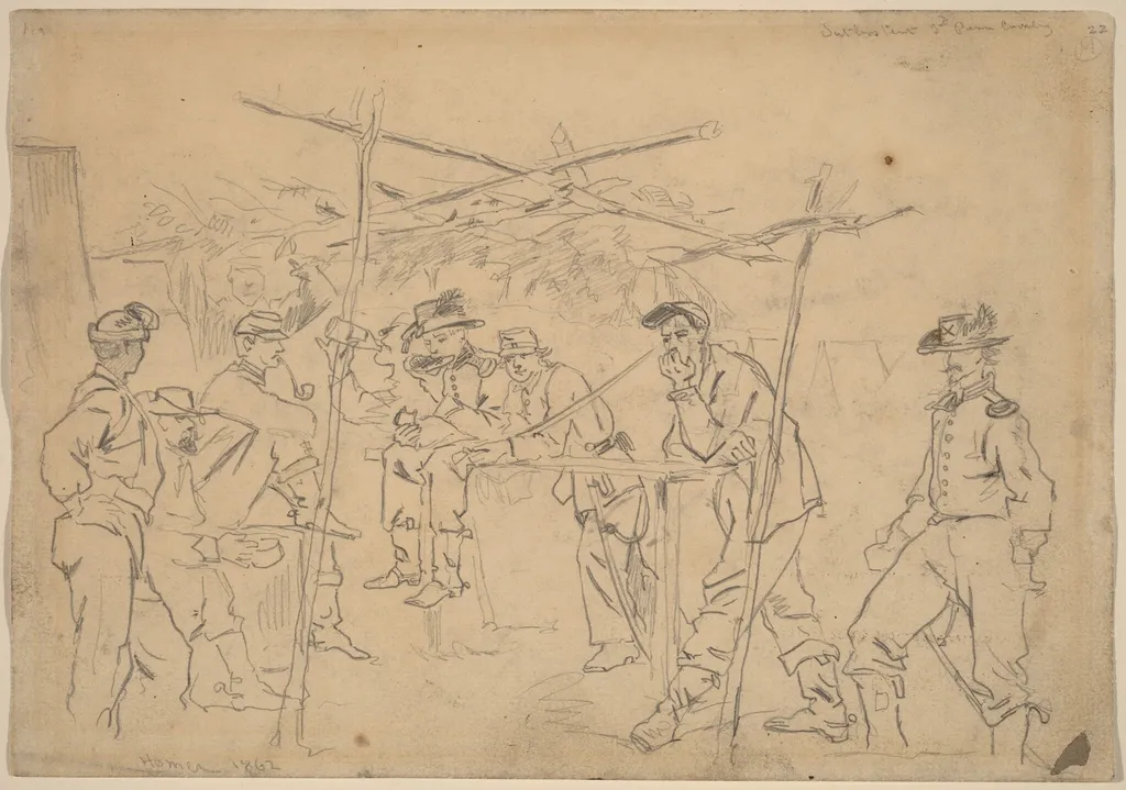 Sutler's Tent, 3rd Pennsylvania Cavalry [recto], by Winslow Homer, graphite, 1862