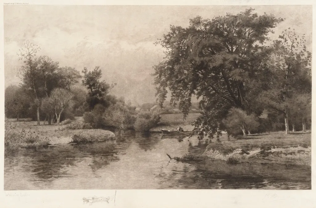 Untitled (Man Fishing on Lake), by Gustave Mercier, ink, 1891