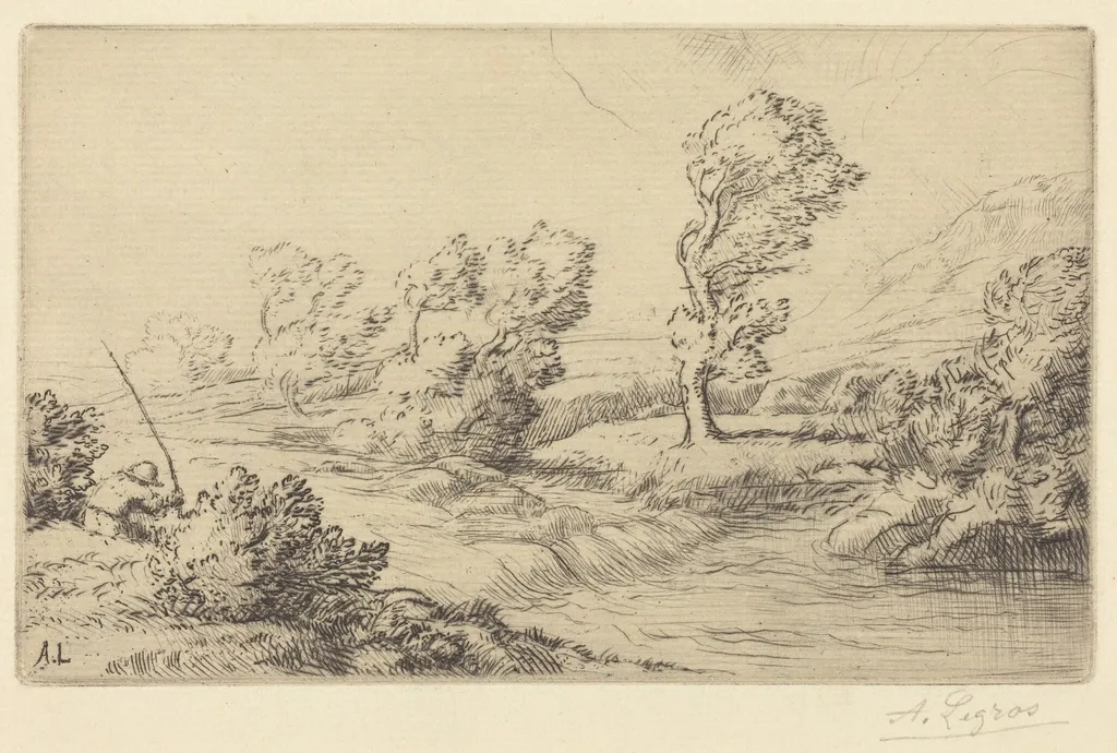 Banks of the Marne (Bord de la Marne), by Alphonse Legros, ink, 1874