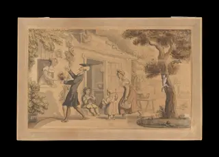 Dr Syntax Presenting a Floral Offering, by Thomas Rowlandson, watercolor, 1820