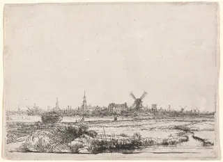 View of Amsterdam from the Northwest, by Rembrandt van Rijn, ink, 1640
