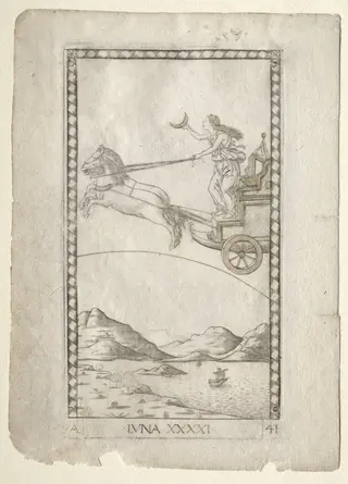 Luna (from the Tarocchi, series A:  Firmaments of the Universe, #41), by Master of the E-Series Tarocchi, 1467