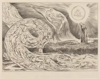 The Circle of the Lustful: Paolo and Francesca, by William Blake, ink, 1827