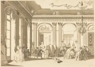 L'assemblee au salon, by Francois-Nicolas-Barthelemy Dequevauviller, ink, 1783