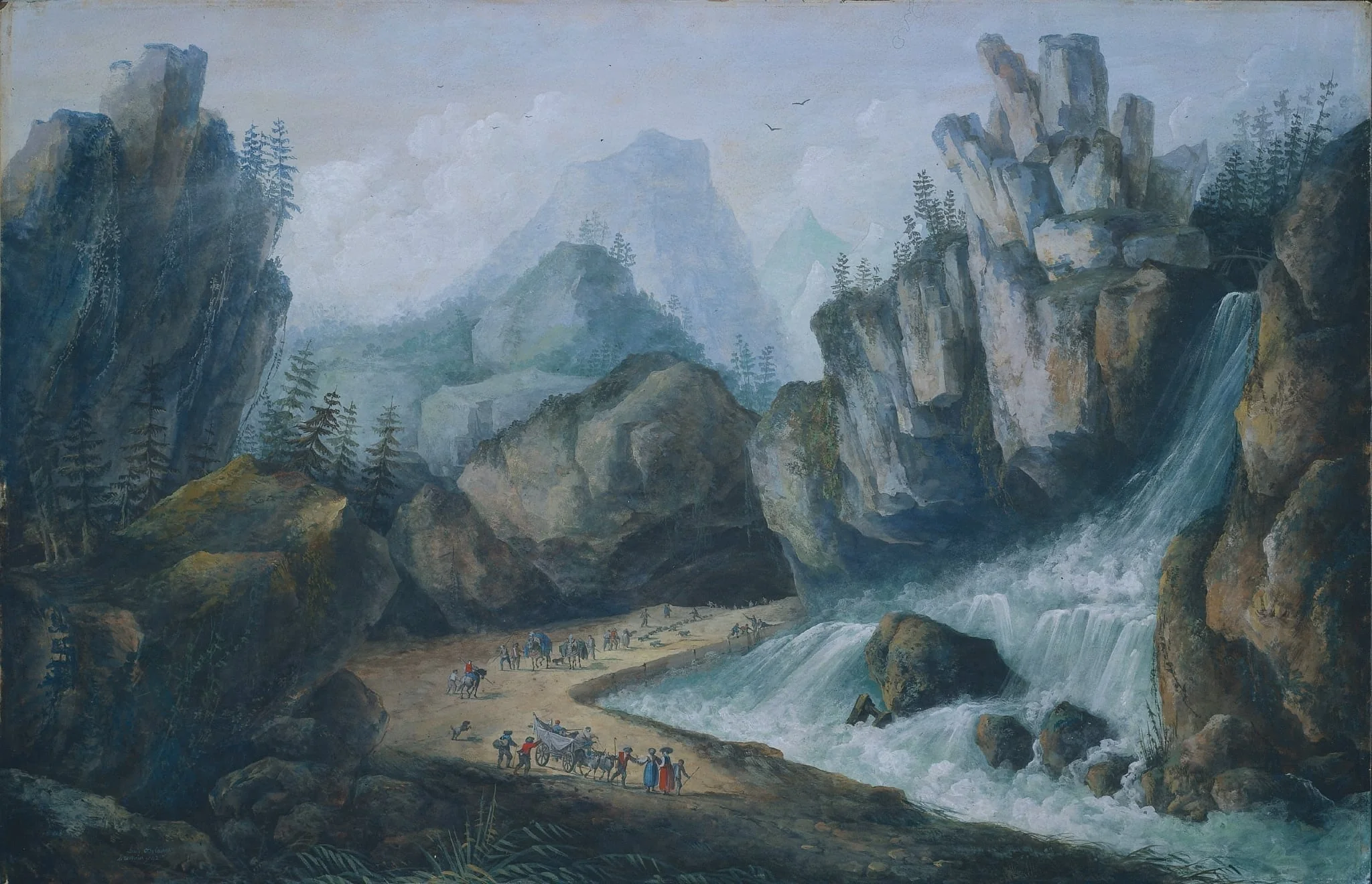 Torrent and Waterfall in the Alps, detail