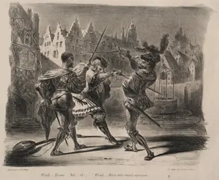 Illustrations for Faust: Duel of Faust and of Valentin, by Eugène Delacroix, 1828