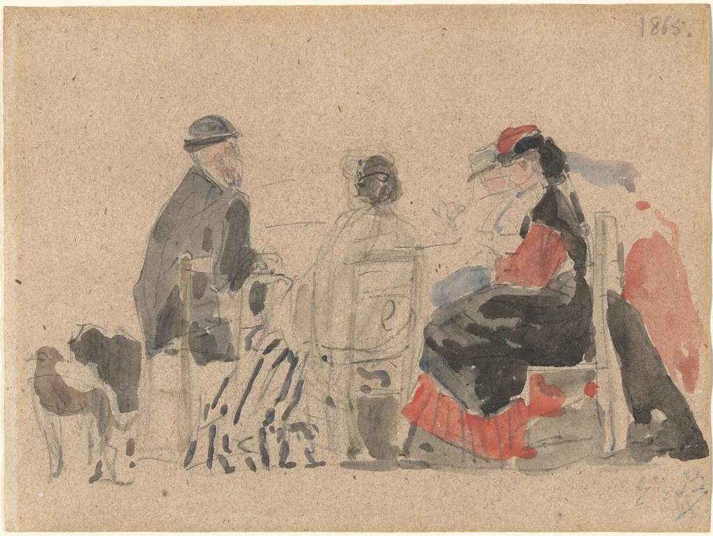 Conversation on the Beach, by Eugène Boudin, graphite, 1865