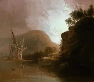 Two Men Fishing in a Mountain Lake, by Thomas Doughty, oil, 1837
