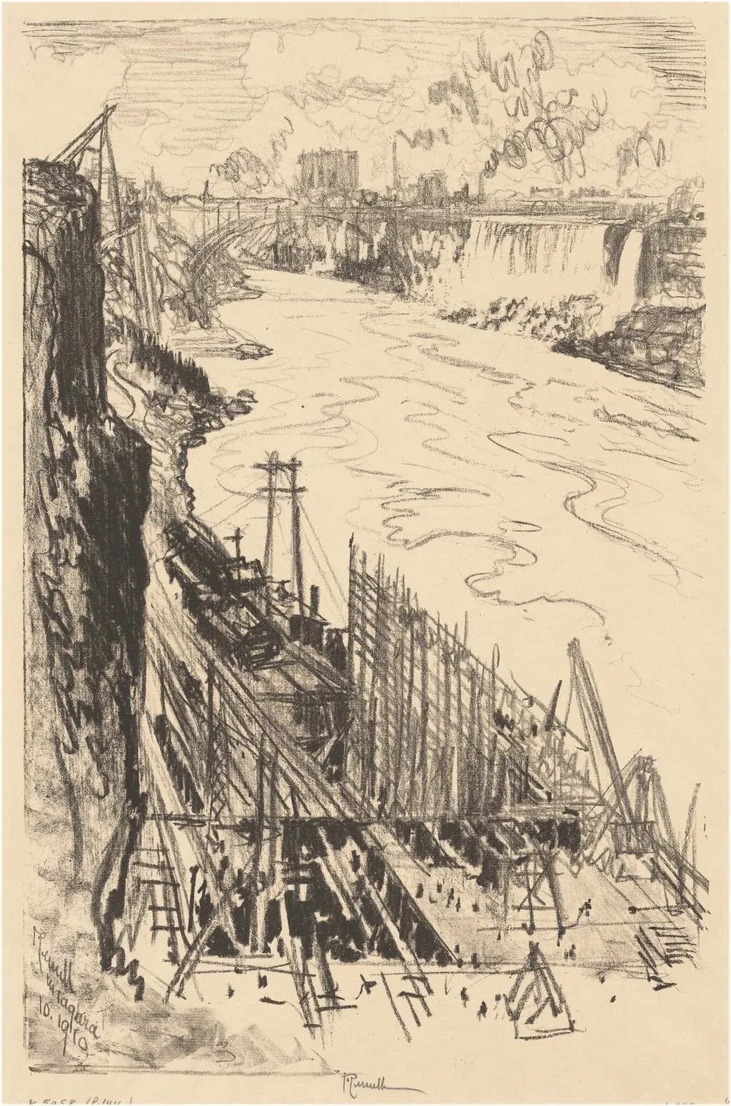 Building a Power House, by Joseph Pennell, ink, 1910