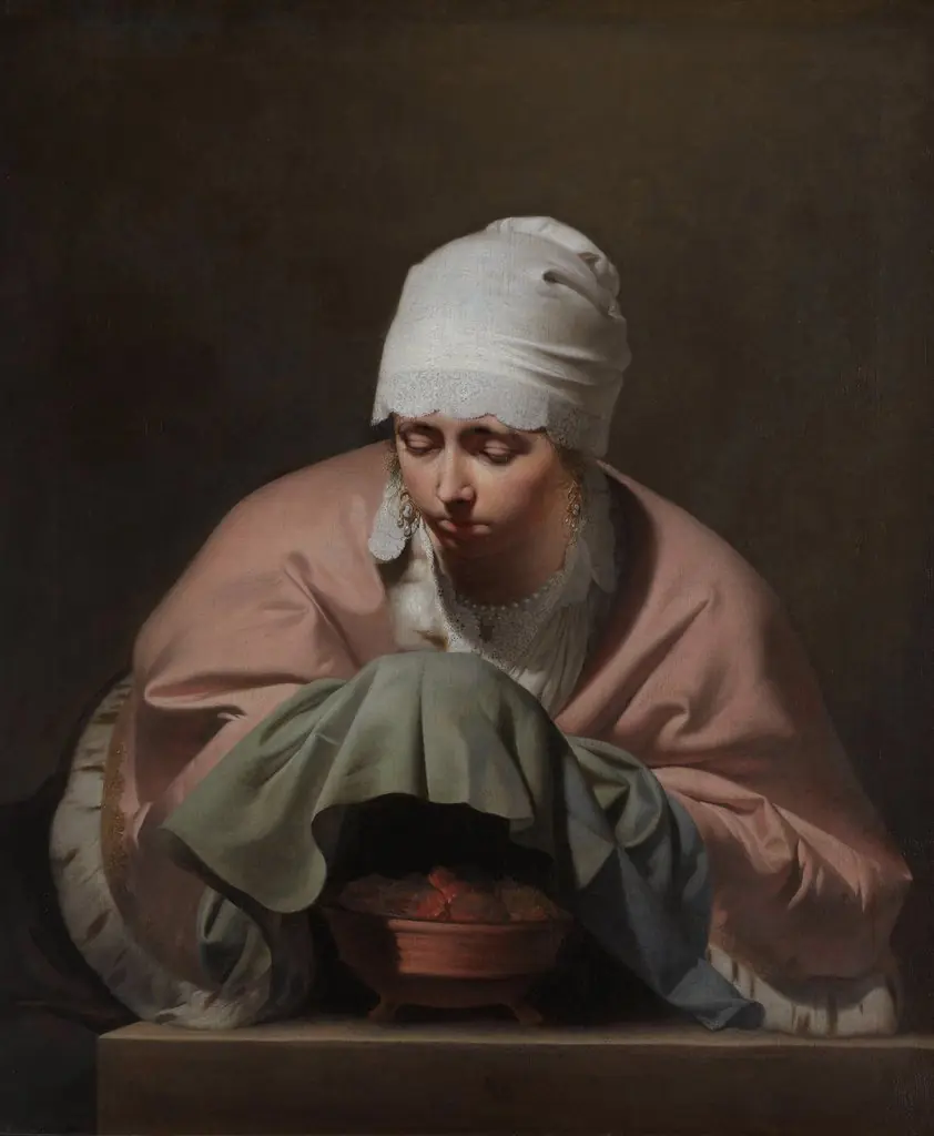 A Young Woman Warming her Hands over a Brazier: Allegory of Winter, by Caesar van Everdingen