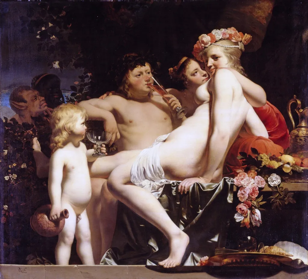Bacchus and Ariadne, by Caesar van Everdingen, oil, 1660