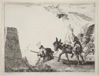 The Flight with Obelisk at the Left, by Giovanni Domenico Tiepolo, ink, 1753