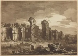 View of the Remains of Caracalla's Baths, Taken from the Jesuits Gardens at Rome, by Richard Cooper II, ink, 1778