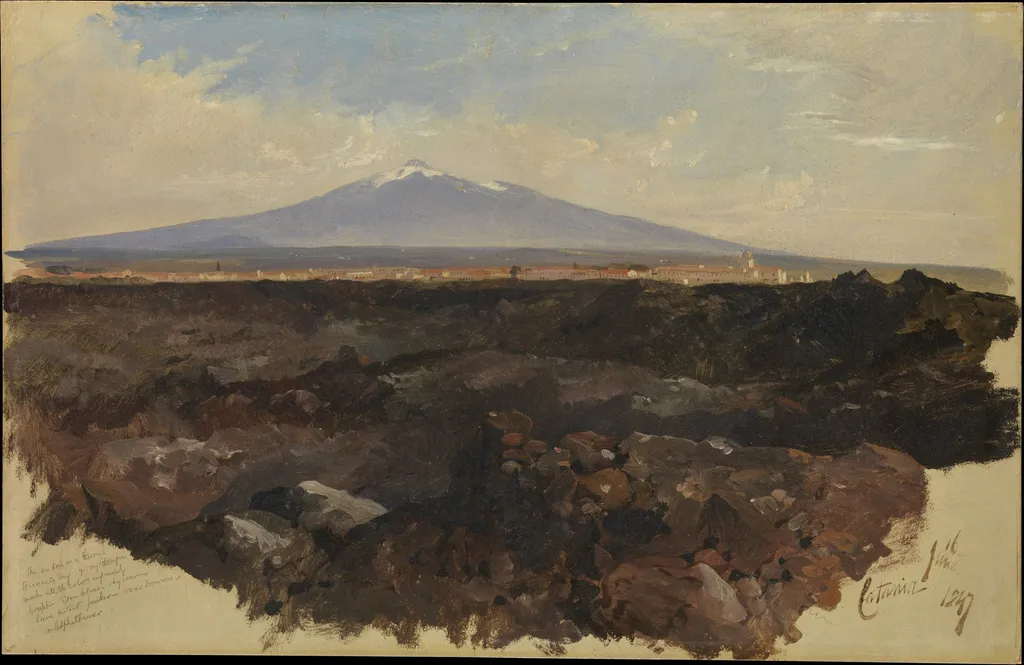 Catania and Mount Etna, by Edward Lear, oil, 1847
