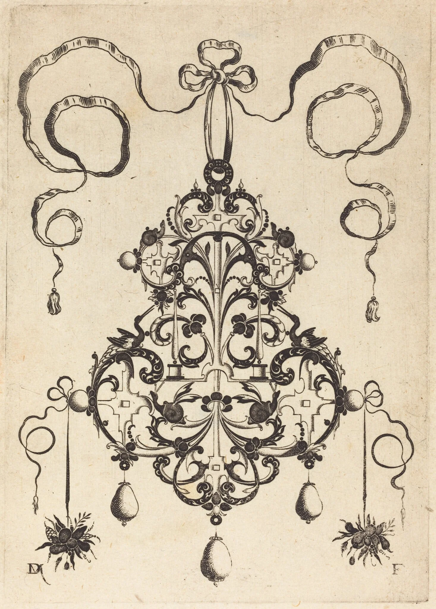 Large Pendant, Lower Left and Right Two Bunches of Grass and Fruit, detail