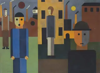 Vier Männer vor Fabriken, by Franz Wilhelm Seiwert, oil, 1926