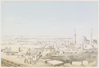 Cairo, the Nile, and the Pyramids of Gizeh.  from the Moccat[e]m