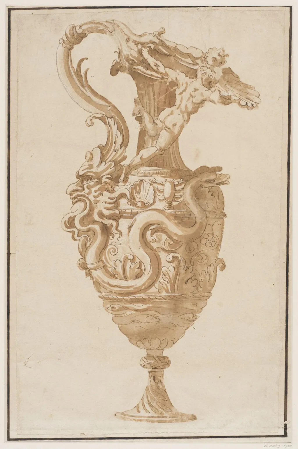 Design for a ewer with nude figures and serpents, by Caldara