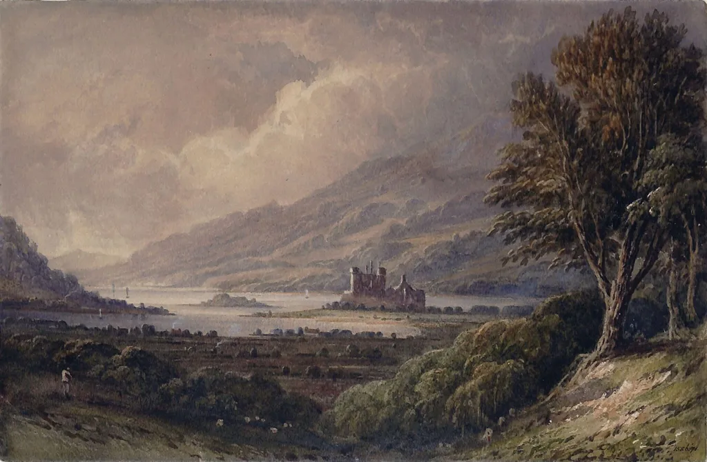 Kilchurn Castle, Loch Awe, by Caleb Robert Stanley, watercolor, 1820