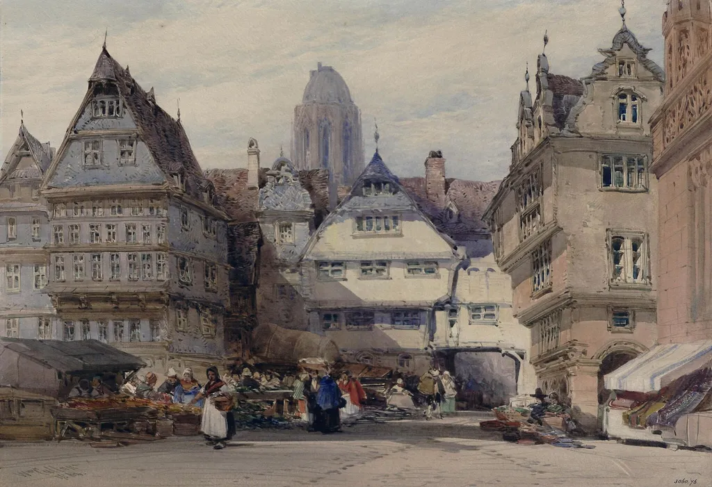 Market Place, Frankfort, by Callow, watercolor, 1863