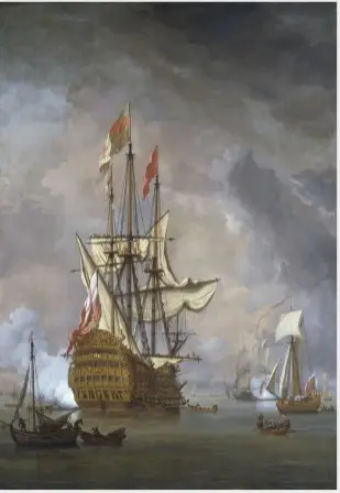 Calm: the English Ship 'Britannia' at Anchor