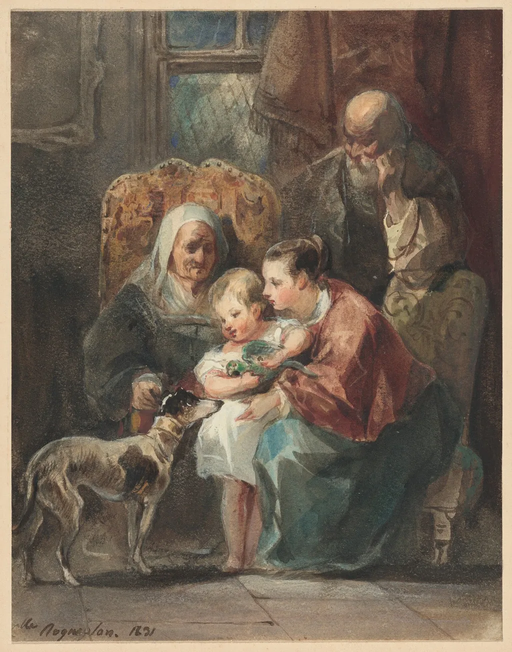 Family Scene, by Camille Joseph Etienne Roqueplan, watercolor, 1831