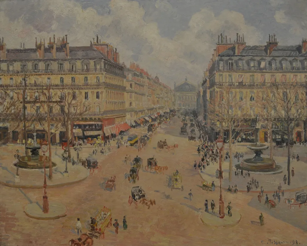Avenue de l'Opéra: Morning Sunshine, by Camille Pissarro, oil, 1900