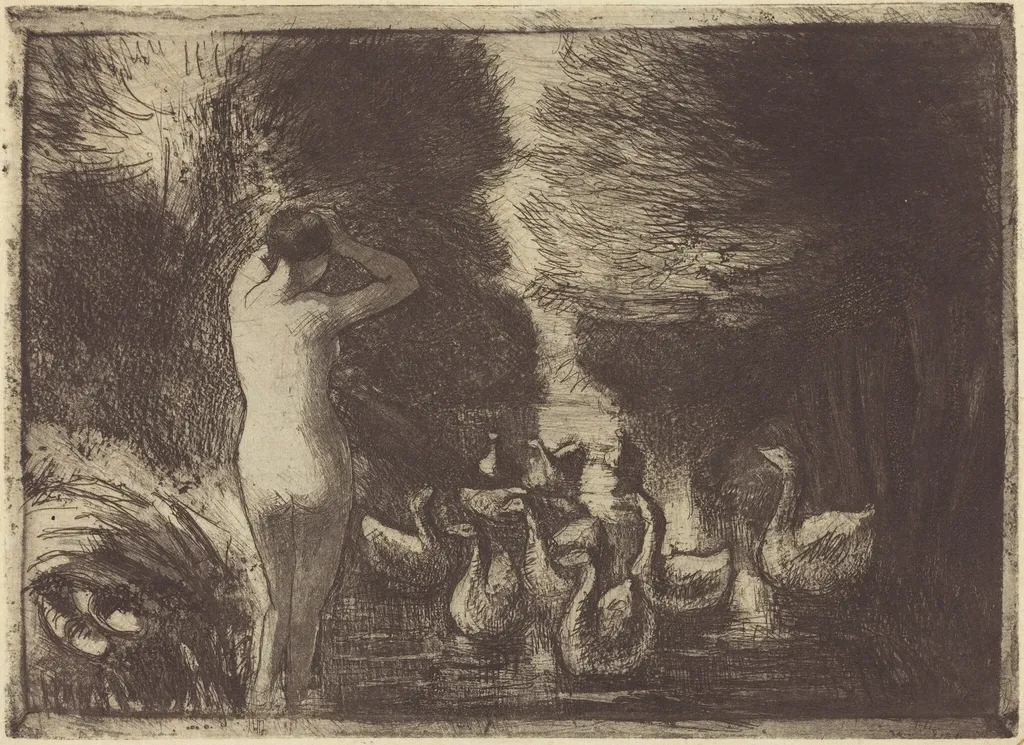 Baigneuse aux oies (Bathers with Geese), by Camille Pissarro, ink, 1895