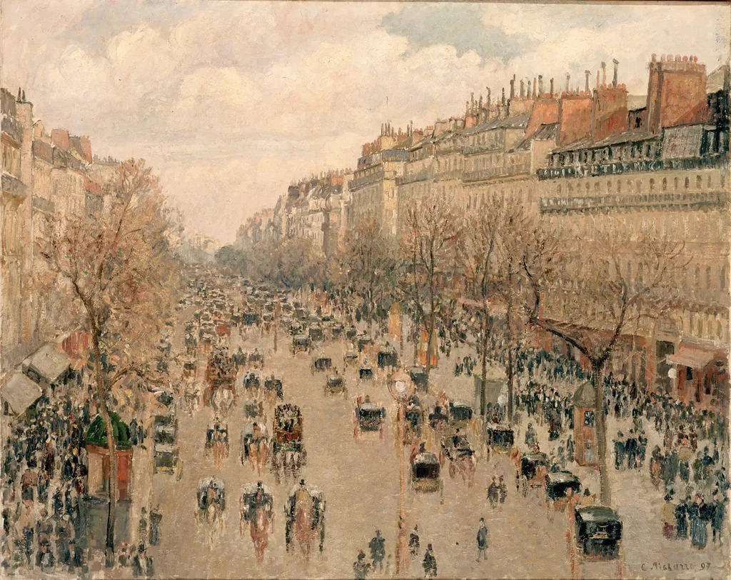 Boulevard Montmartre, sunny afternoon, by Camille Pissarro, oil, 1899