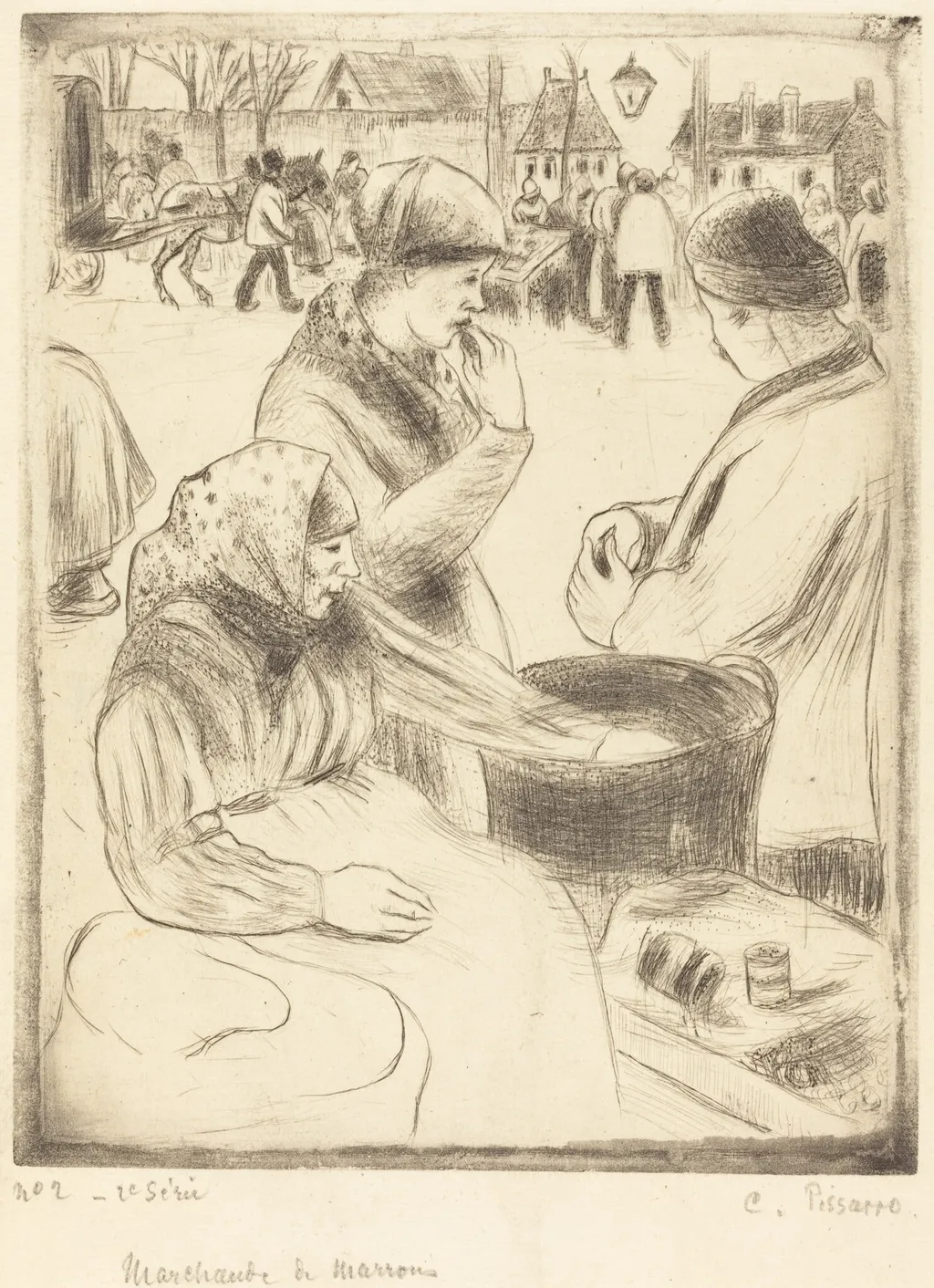 Chestnut Vendors (Marchands de marrons), by Camille Pissarro, ink, 1878