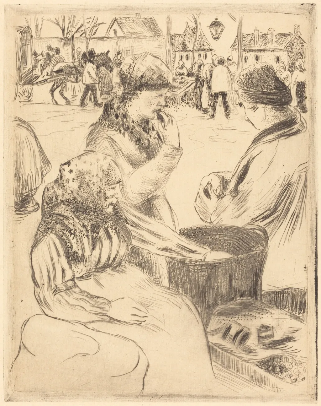 Chestnut Vendors (Marchands de marrons), by Camille Pissarro, ink, 1878