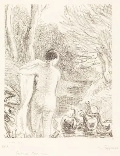 Gardeuse d'oies nue (Nude Goose Girl), by Camille Pissarro